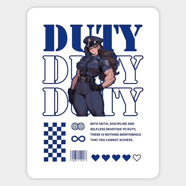 Muscular Policewoman Graphic Design | DUTY Magnet by Anicall